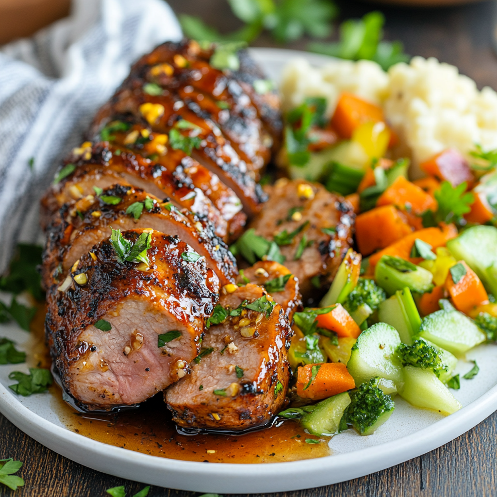 Glazen varkenshaas met ongelofelijke salade